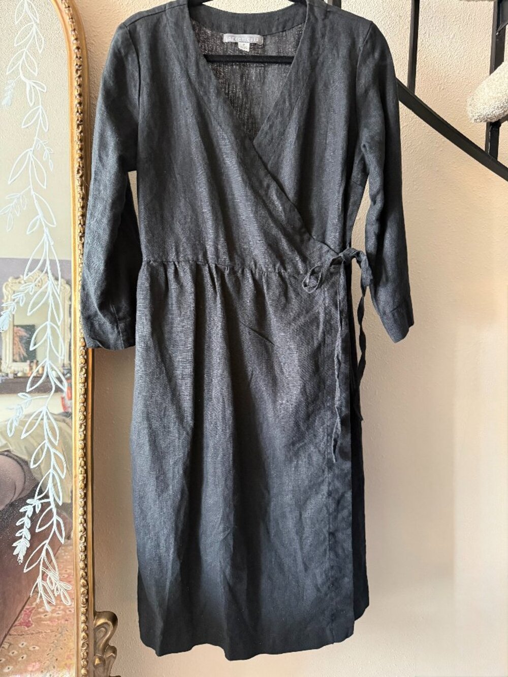 Artemesia Black Wrap Dress Linen NEW Size M